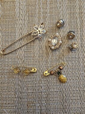 Hand Crafted Gold Tone Floral, Pearl and Pineapple Brooches